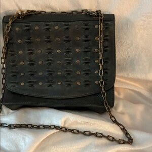 FRYE Leather Olive Green Studded Chain-Accent Crossbody Bag. EUC